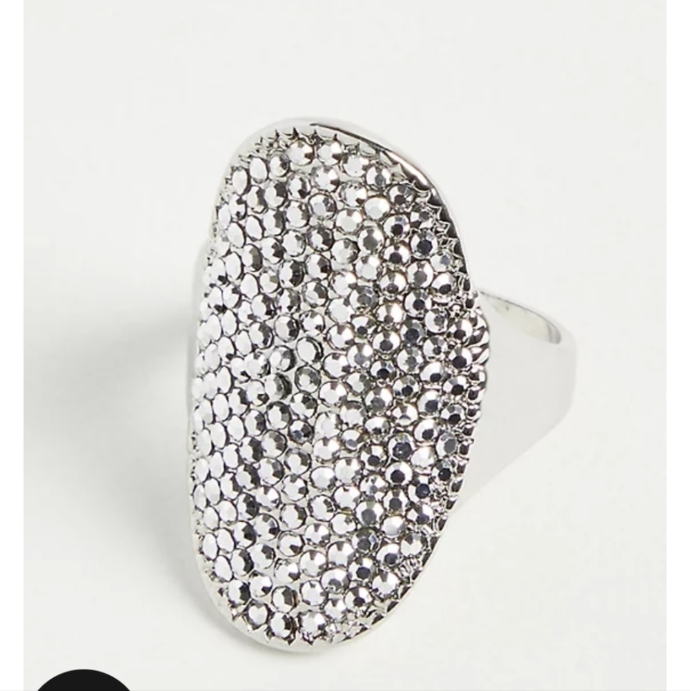 🆕️💍SIZE 10 RHINESTONE PAVE OVAL STATEMENT RING - SILVER TONE💍